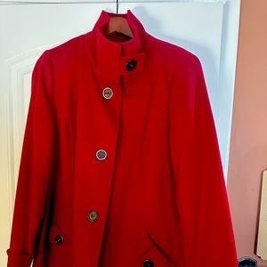KRISTEN BLAKE Red Fine Australian Wool Blend Knee Length Button Up Coat …